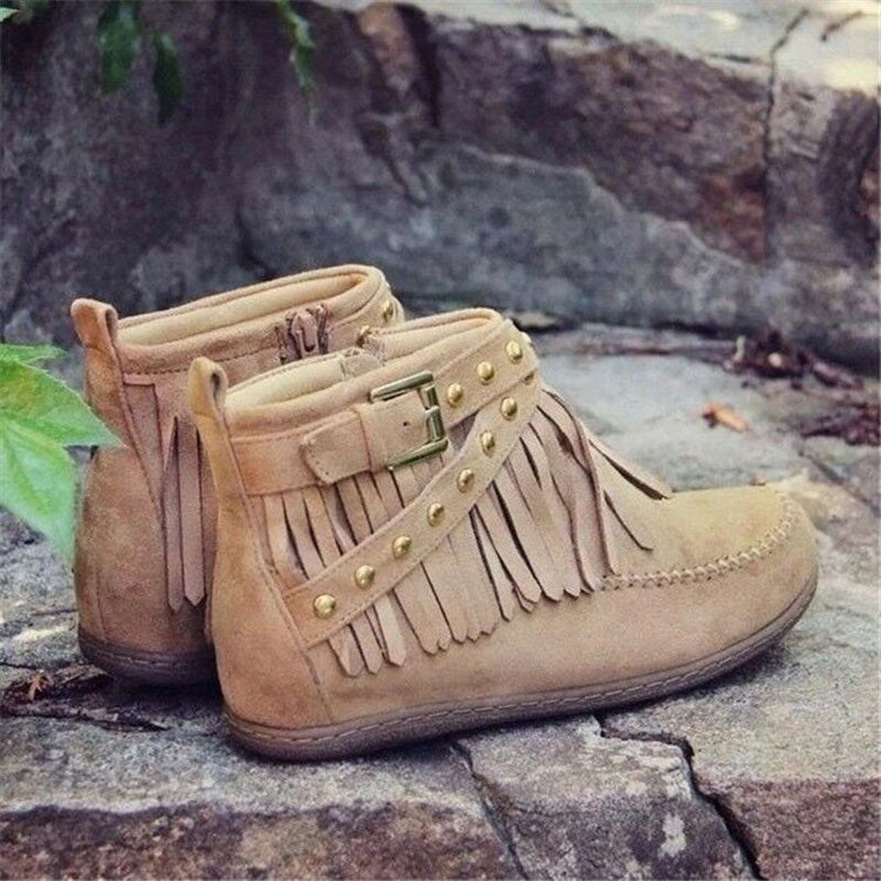 Retro Tassel Buckle Boots