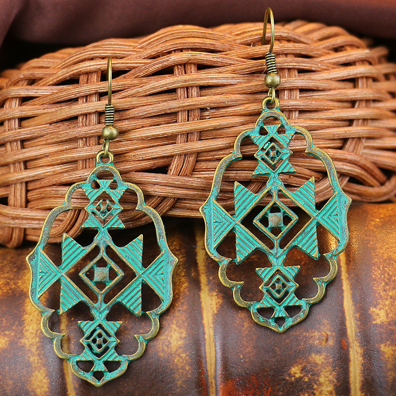 Women's Bohemian Retro Turquoise Hollow Exotic Earrings