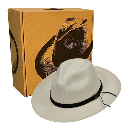 Advanced Original Panama Hat-White Straw | Brown Leather Band-Handwoven in Ecuador