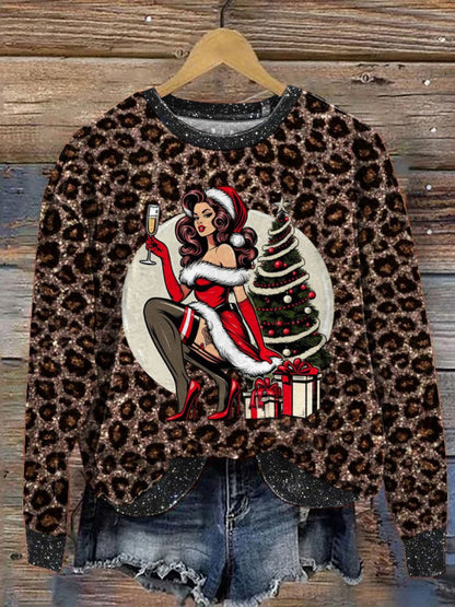 Hot Christmas Lady Graphic Printed Casual  Sweatshirt