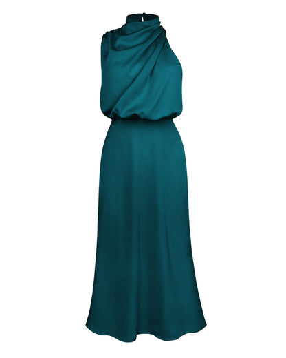 High-end Satin Sleeveless Dress Fashion Elegant Lady Light Evening Dress