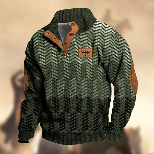 Men's Casual RetroWestern Prints Stand Collar Button Sweatshirt