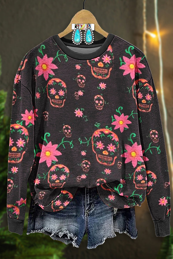 Halloween Skull Flower Sweatshirt