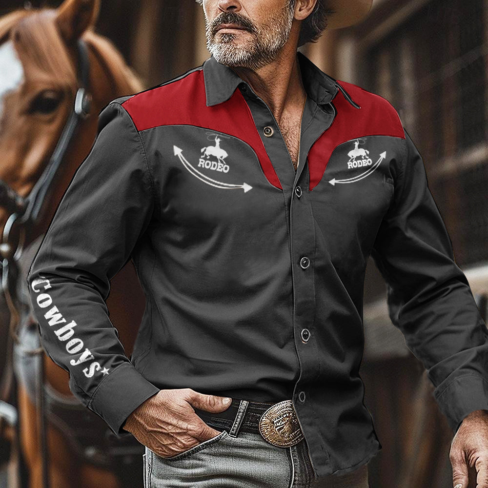 Men's Vintage Western Bucking Bronco Long Sleeve Shirt