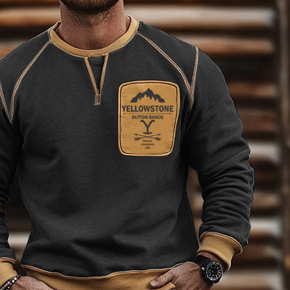 Men's Outdoor Vintage Yellowstone Patch Print Casual Pullover Sweatshirt