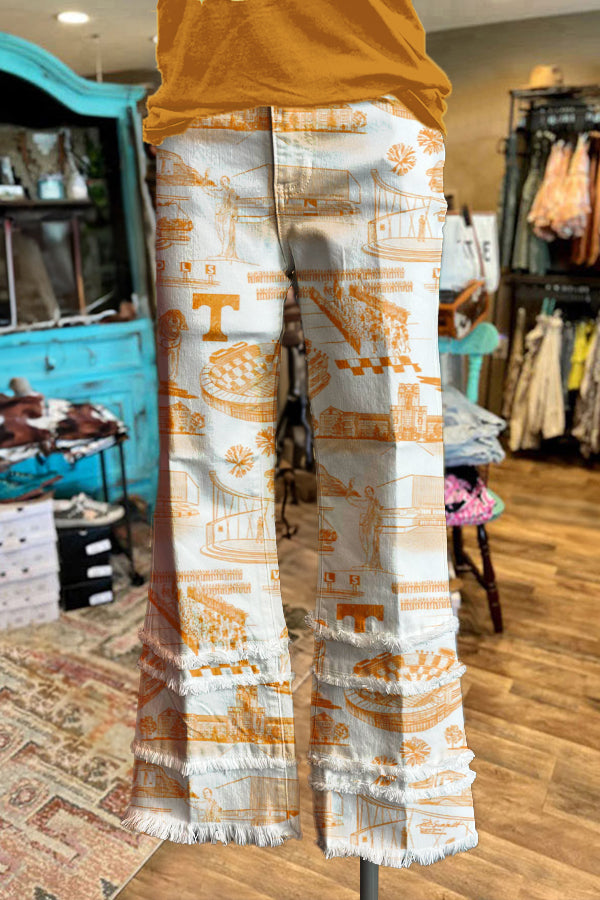 Classic Tennessee Vols Gameday Print Fringed Hem Pants