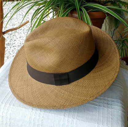 Genuine Ecuadorian Coffee Brown Coloured  Panama Hat  Handwoven Toquilla Palm Hat Unique Hat Authentic Fedora Hat