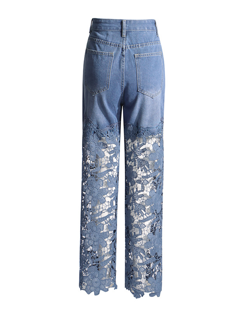 Spliced Lace Designs Straight Jeans