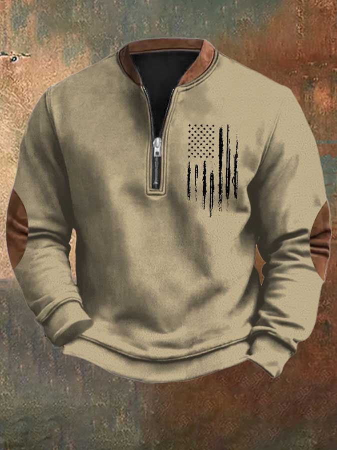 Men's Vintage Print Casual Zipper Sweatshirt