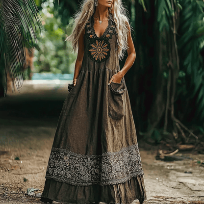 Women's Elegant Bohemian Casual Sleeveless Linen Maxi Dress