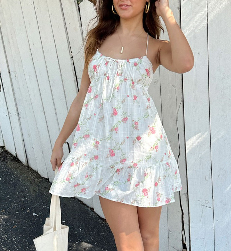 Floral Halter Back Mini Dress