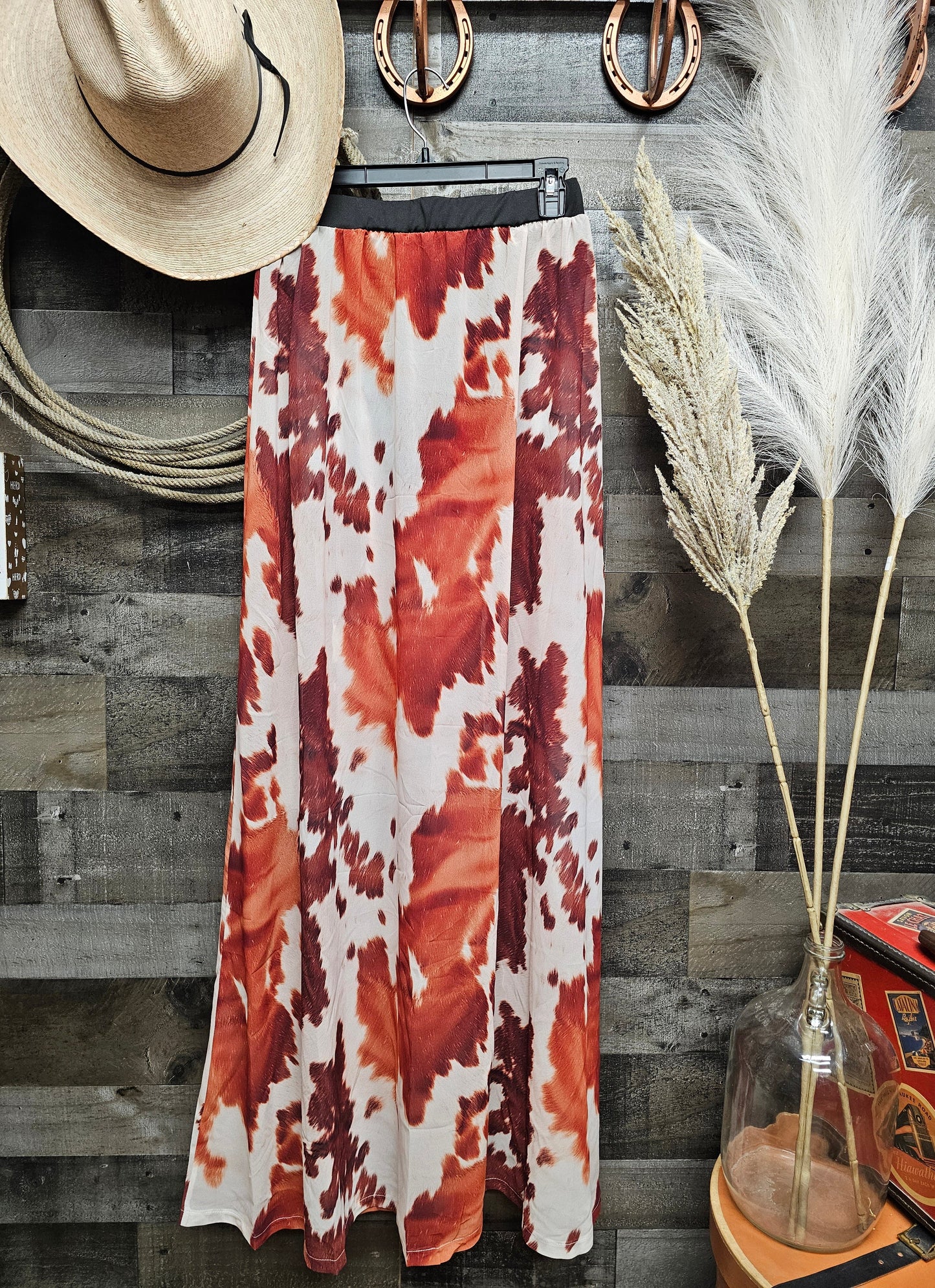 Brown Cow Print beach Maxi Skirt