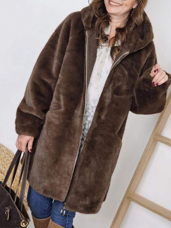 Women's Hooded Long Sleeve Fur Coat