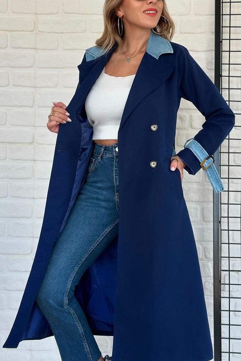 Women's Elegant Colorblocked Long Coat