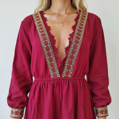 Women's Ethnic Retro Embroidered Long-sleeved Dress