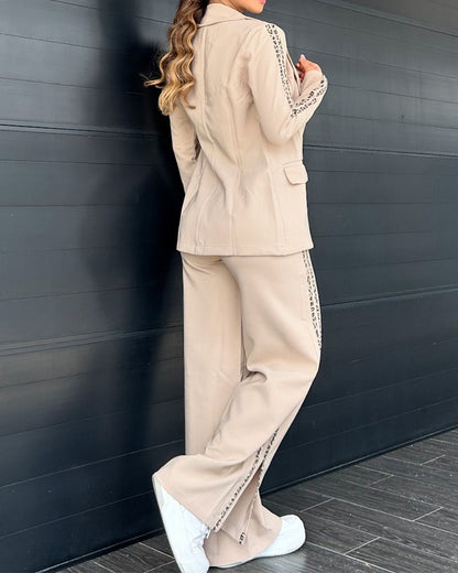 Slit Wide-Leg Pants Sports Style Two-Piece Suit