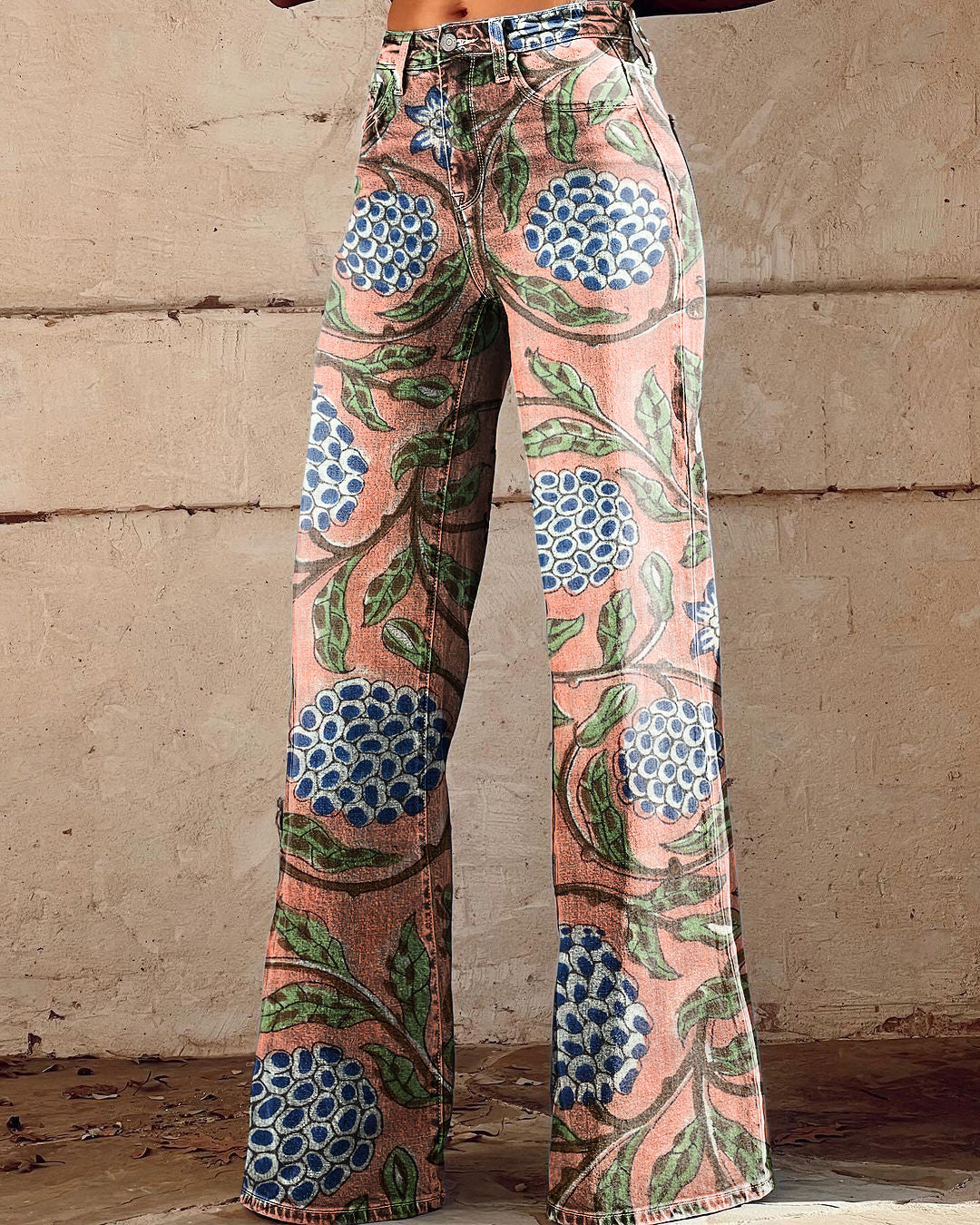 Women's Vintage Floral Print Casual Wide Leg Pants