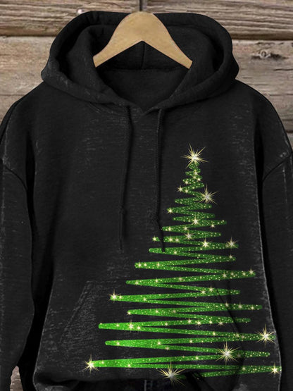 Glitter Christmas Tree Graphic Printed Casual Hoodie Sweatshirt