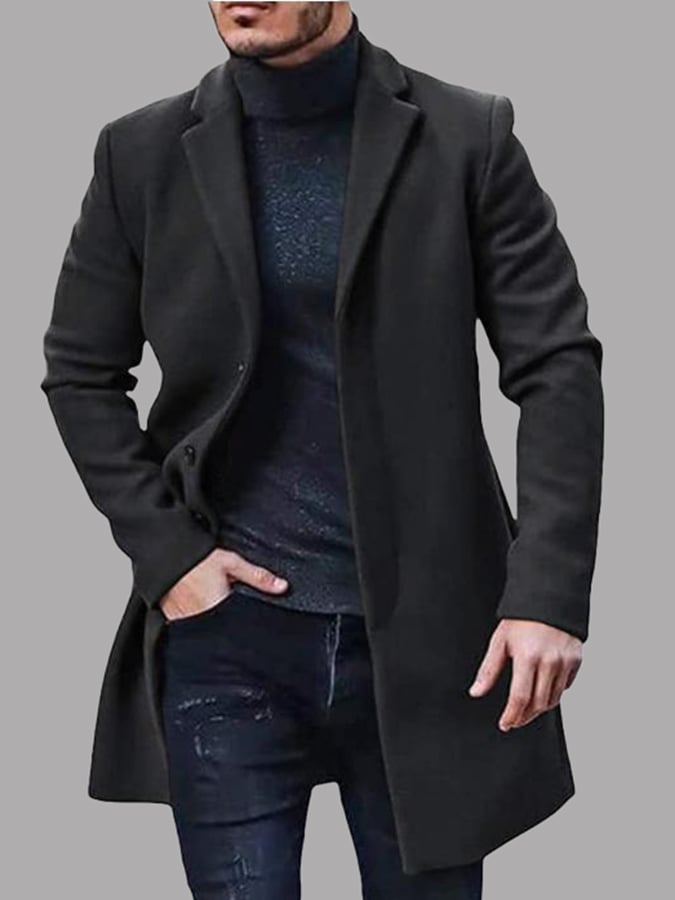 Men'S Commuter Button Lapel Wool Coat