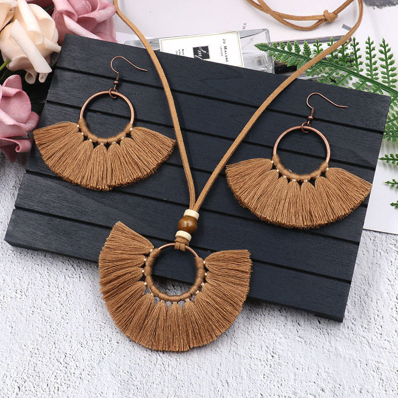 Women's Bohemian Tassel Earrings And Necklace Suit