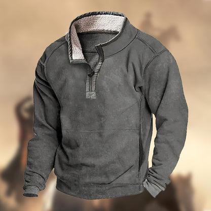 Men's Vintage Country Western Style Warm Fleece 1/4 Zip Stand Collar Sweatshirt