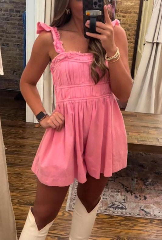 Casual Pink Ruffles Sleeveless Romper