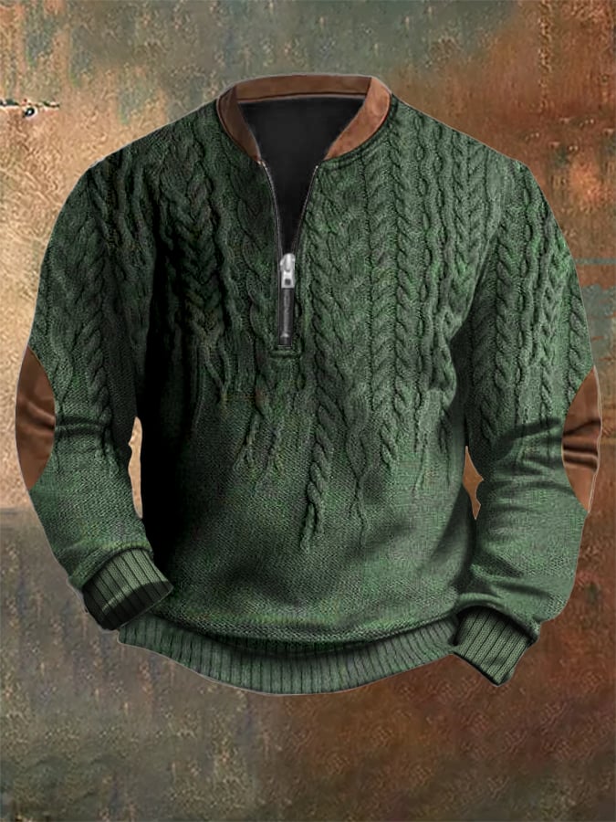 Men's Vintage Knit Print Zip-Up Sweatshirt