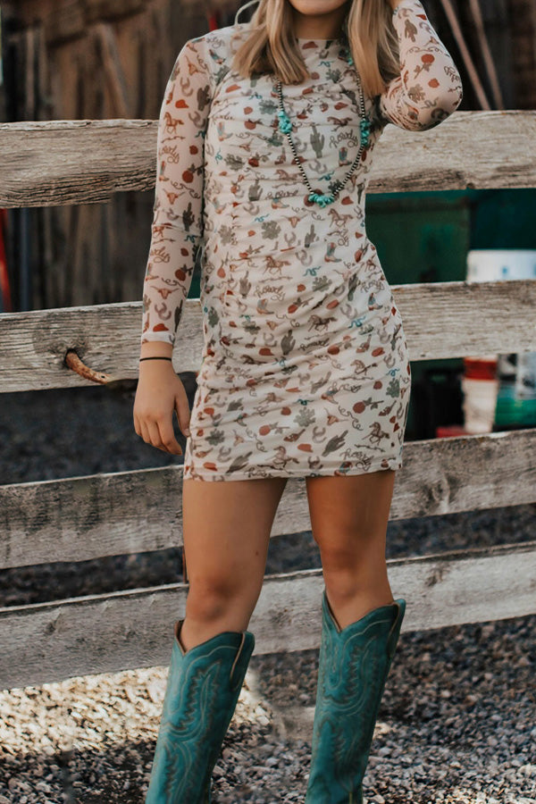 Western Print Mesh Dress