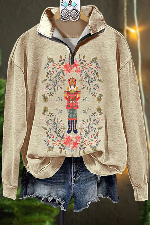 Classic Contrast Color Christmas Nutcracker Print Sweatshirt