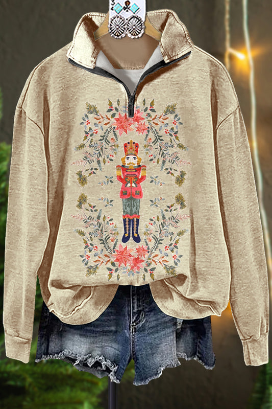 Classic Contrast Color Christmas Nutcracker Print Sweatshirt