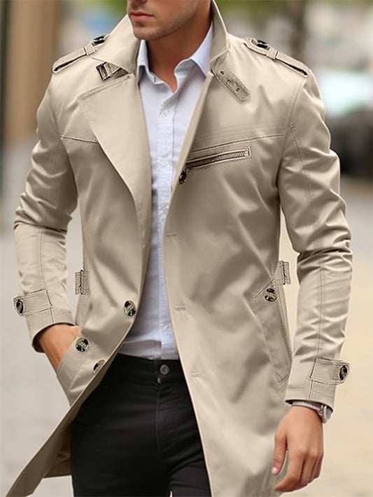 Men's Cotton Business Slim Fit Button Down Casual Trench Coat