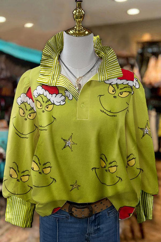 Casual Christmas Grinch Print Blouse