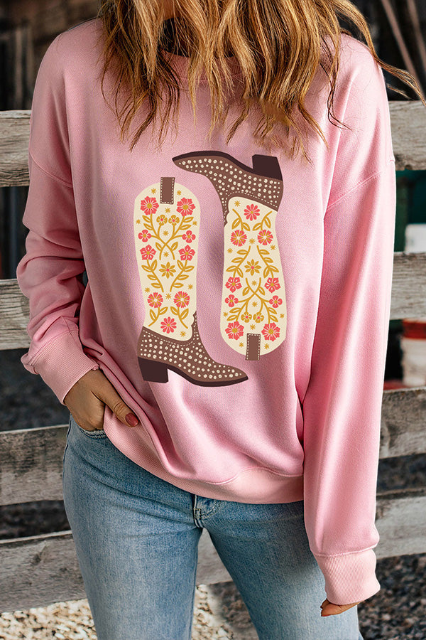 Boots Print Pullover Sweatshirt