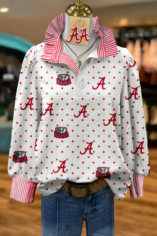 Casual Alabama Print Stand Collar Blouse