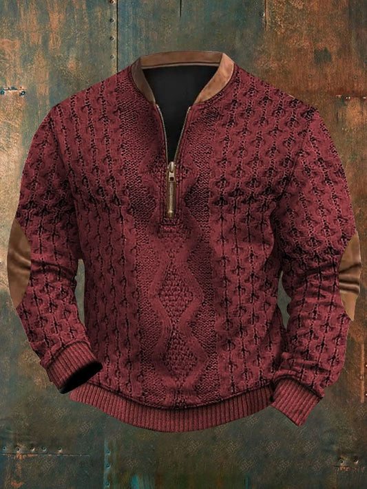 Men's Western Retro Textured Printed Sweatshirt