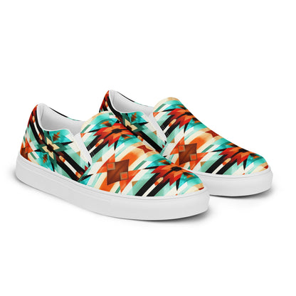 Turquoise Orange Aztec Women__ Slip-on Canvas Shoes