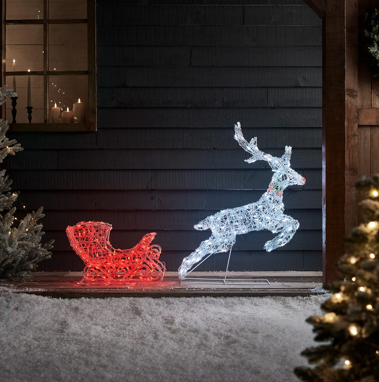 Smart Control Lighting Reindeer and Sleigh Christmas Decoration- Solar energy storage function