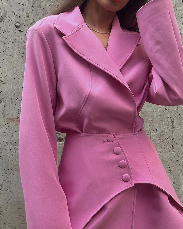 Solid Color Lapel Blazer Girdle Two-Piece Suit