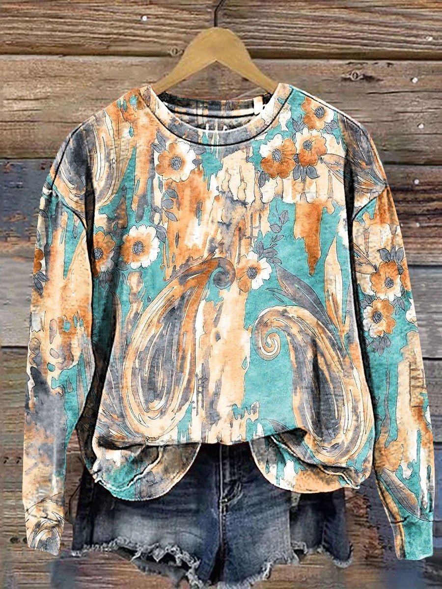 Paisley Floral Art Print Casual Sweatshirt