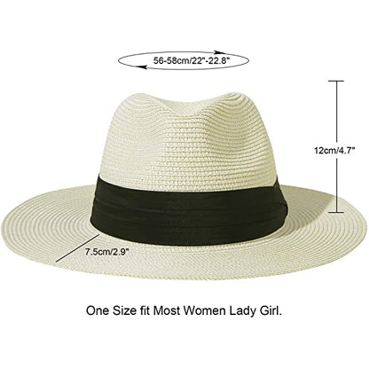 Wide Brim Straw Panama Roll up Hat Belt Buckle Fedora Beach Sun Hat