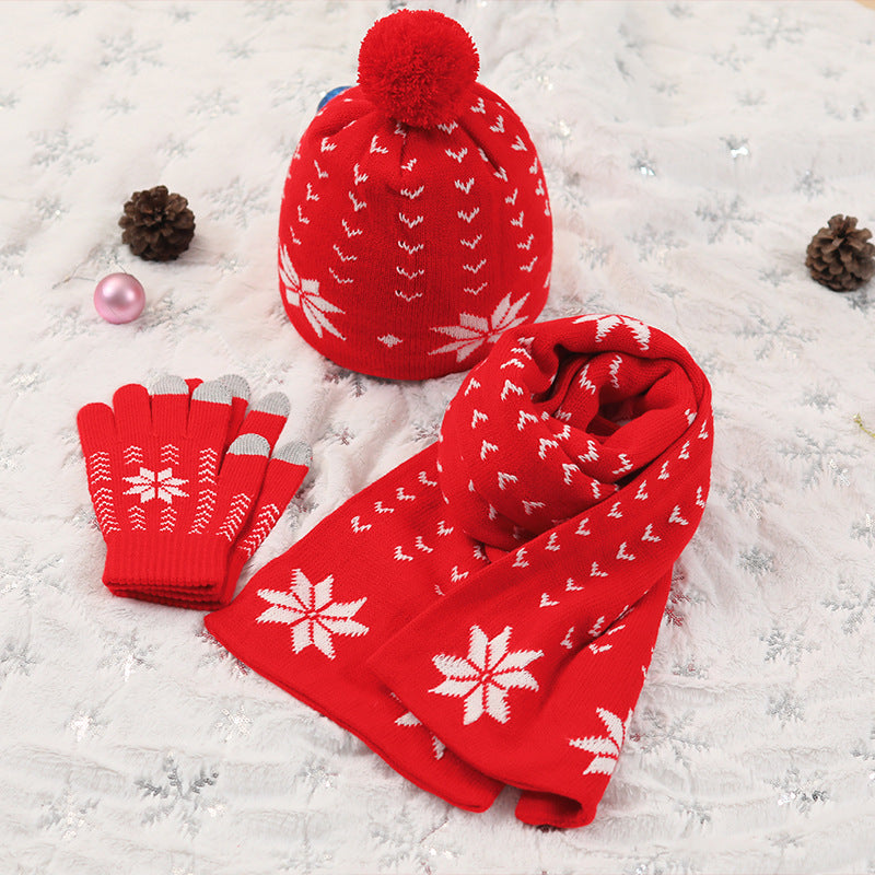 Unisex Christmas Warm Hat Gloves Scarf Casual Knitted Suit