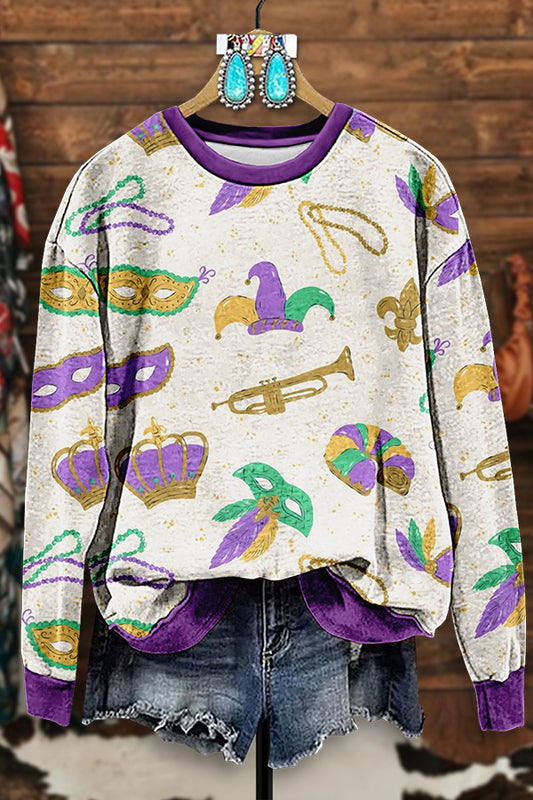 Vintage Mardi Gras Print Sweatshirt