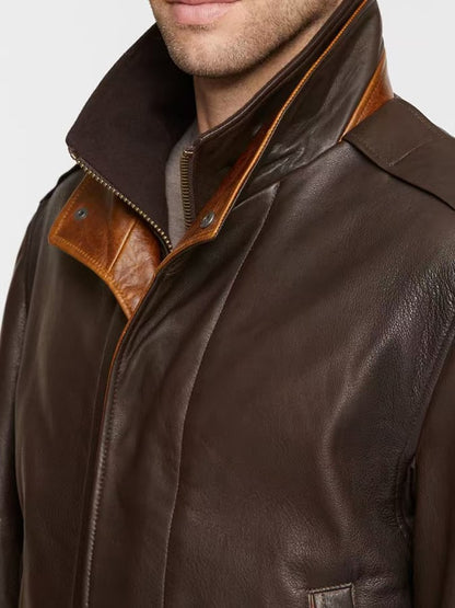 Men's Stylish Open Pocket Button Design Warm Leather Jacket