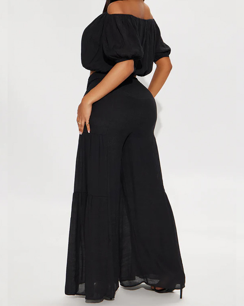 One-Shoulder Bubble Sleeve High-waist Trousers Sets