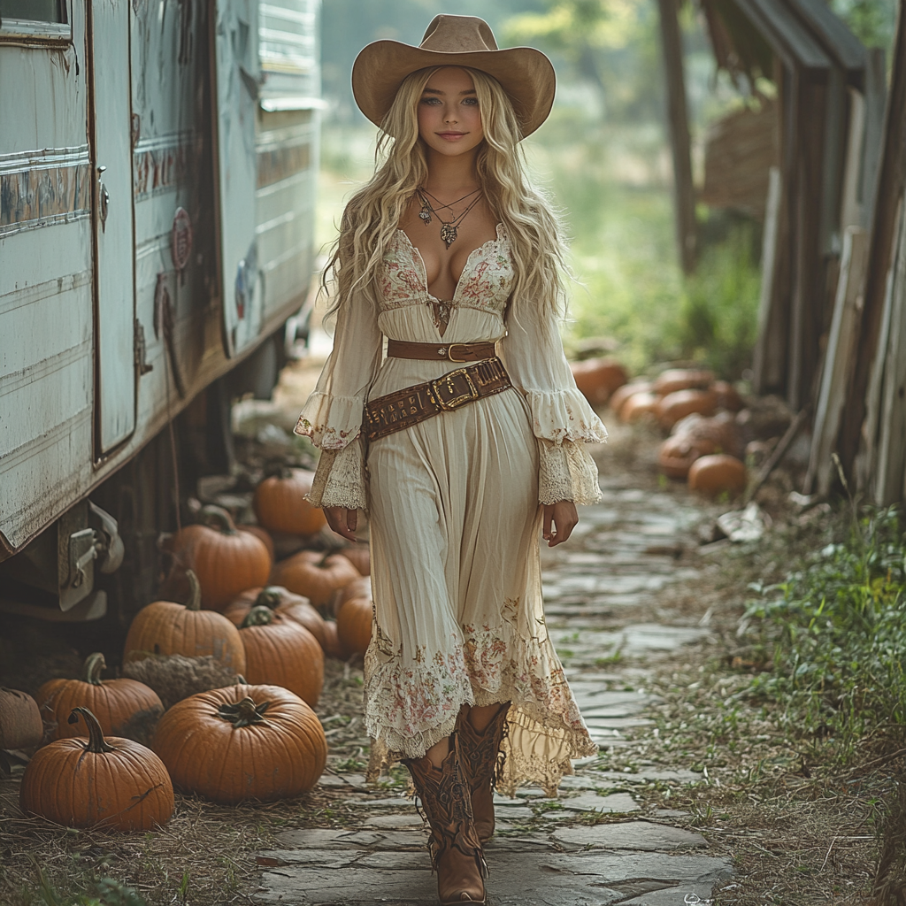 Vintage Cowgirl Style Halloween Floral Dress