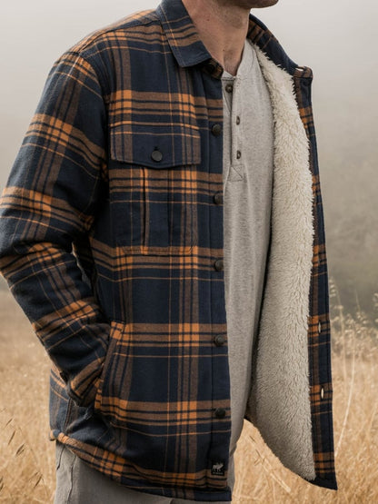 Men's retro western plaid fleece warm jacket