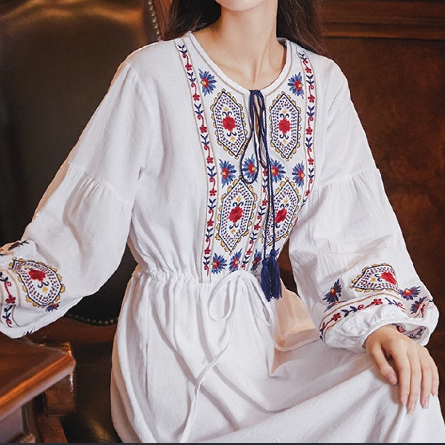 Cotton Ethnic Retro Long Dress