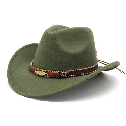 Men's Vintage Western Cowboy Hat Knight Woolen British Felt Hat