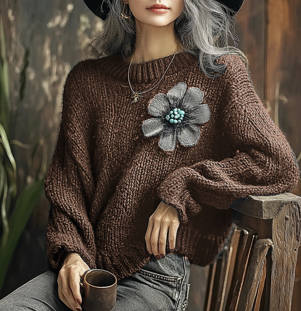 Women's Knitted Flower Sweater