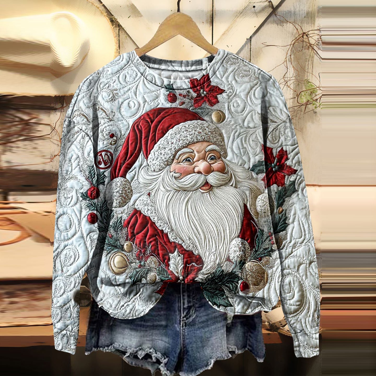 Christmas Santa Claus Print Crew Neck Casual Sweatshirt